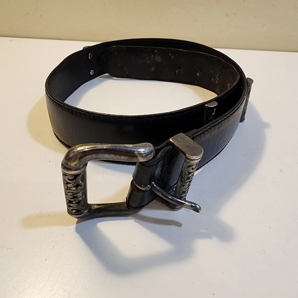 FOSSIL Black Leather Belt with Silver Buckle Size M